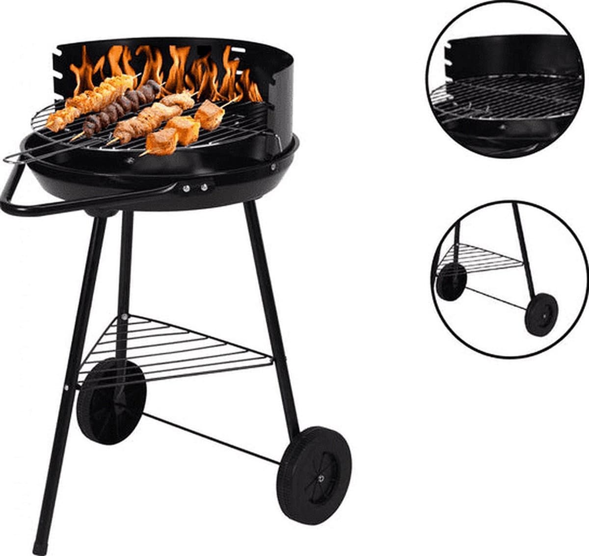 Barbecue - BBQ - Rond - Half open - Verrijdbaar - 41,5x70x41,5cm - Zwart grijs — afbeelding 1