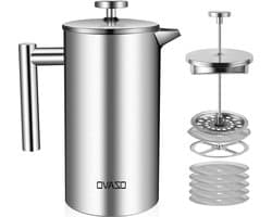 Koffiepot 304 Roestvrij Staal filter French Press System 1L 8 Kopjes - Tweelaags constructie