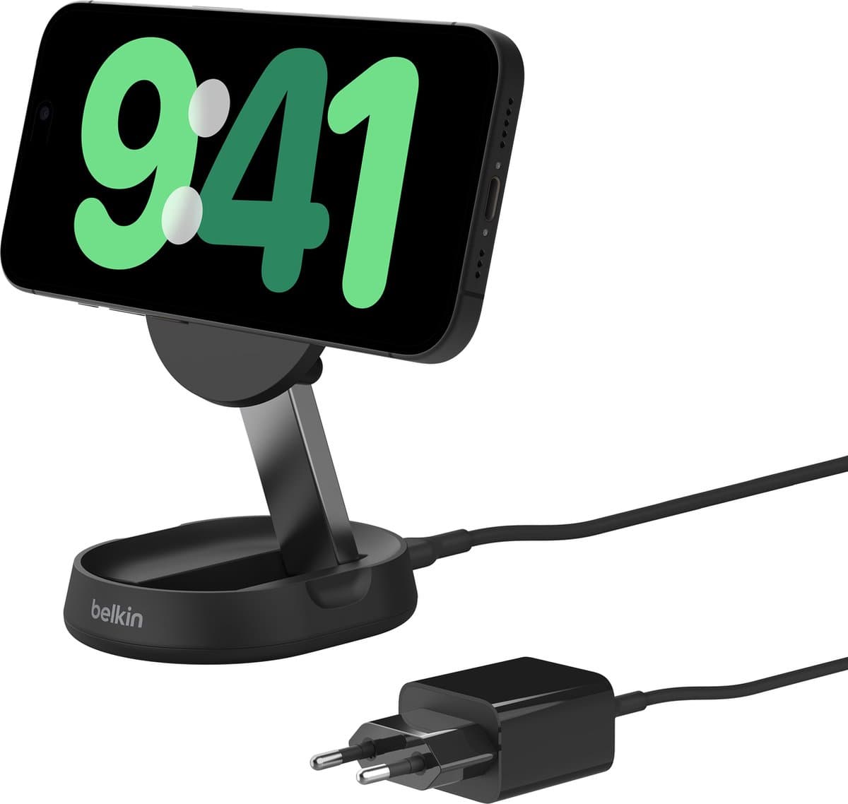 BELKIN Boost Charge Qi2 15W Magnetische Oplaadstand – Zwart (met adapter) — afbeelding 1