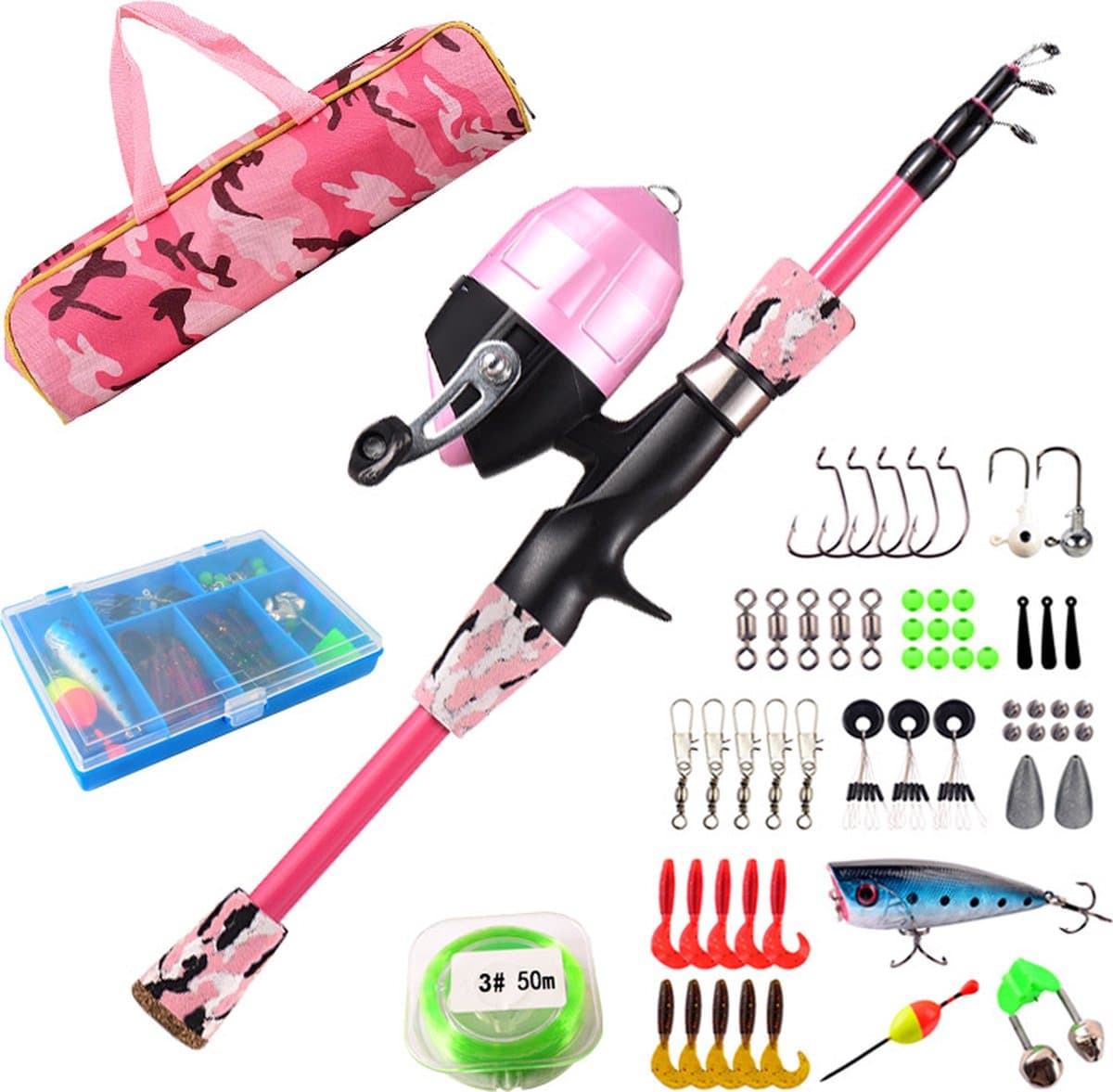 Vishengel Set Voor Beginners - 1.2M - Inclusief Opbergtas, Hengel & Doosje met Accessoires - Vishengel Kinderen - Complete Hengelset - Vishengelset - Vishengel Set - Hengel - Hengel - Vishengel set - Vishengel Kinderen - Leuk Voor Op Vakantie — afbeelding 1