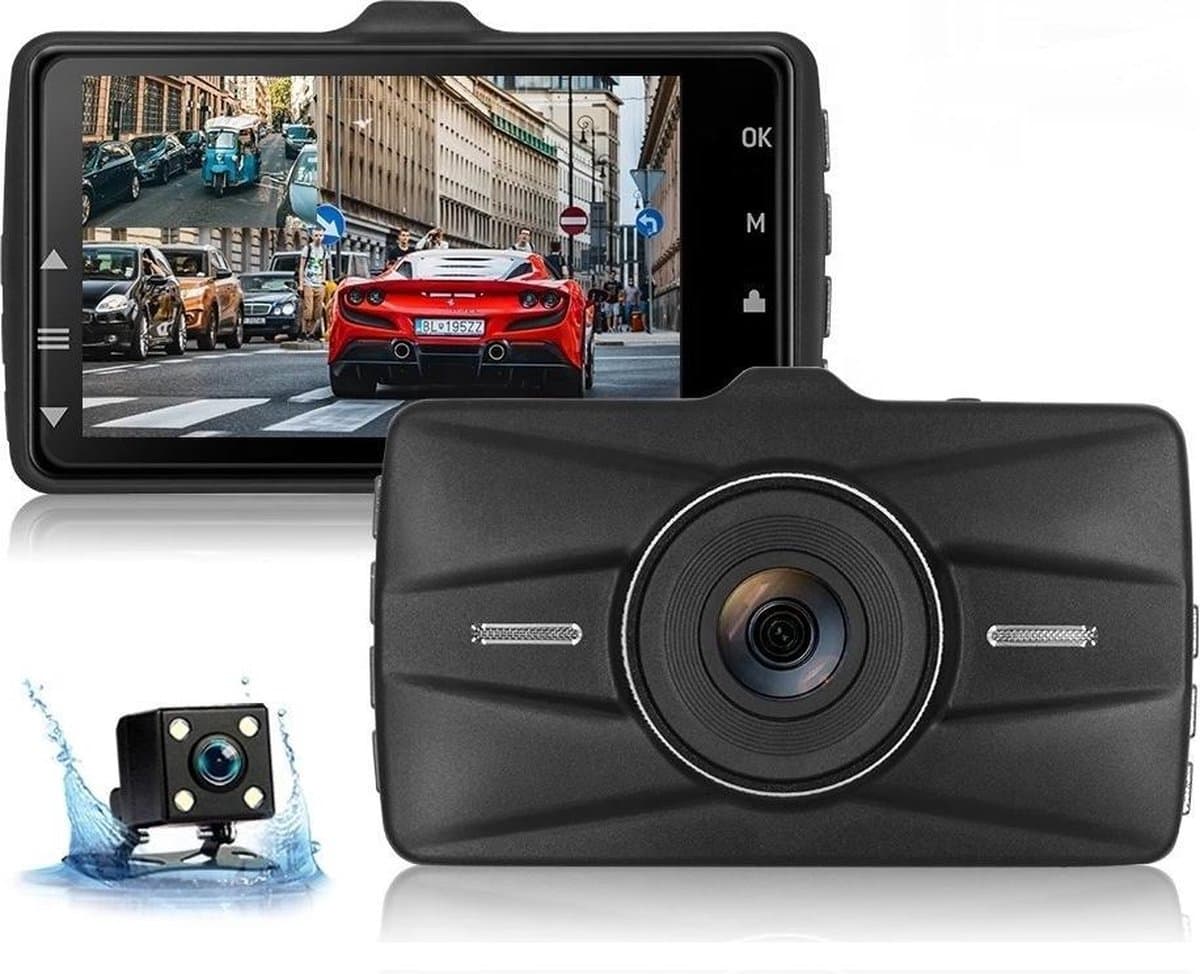 TechU™ Dashcam Dual Camera – M21 Pro – Dashboardcamera – 3 inch Full HD IPS Scherm – Nachtvisie – Looprecording – Bewegingssensor – G-sensor – Parkeermonitor – Incl. Achteruitrijcamera - voor auto — afbeelding 1