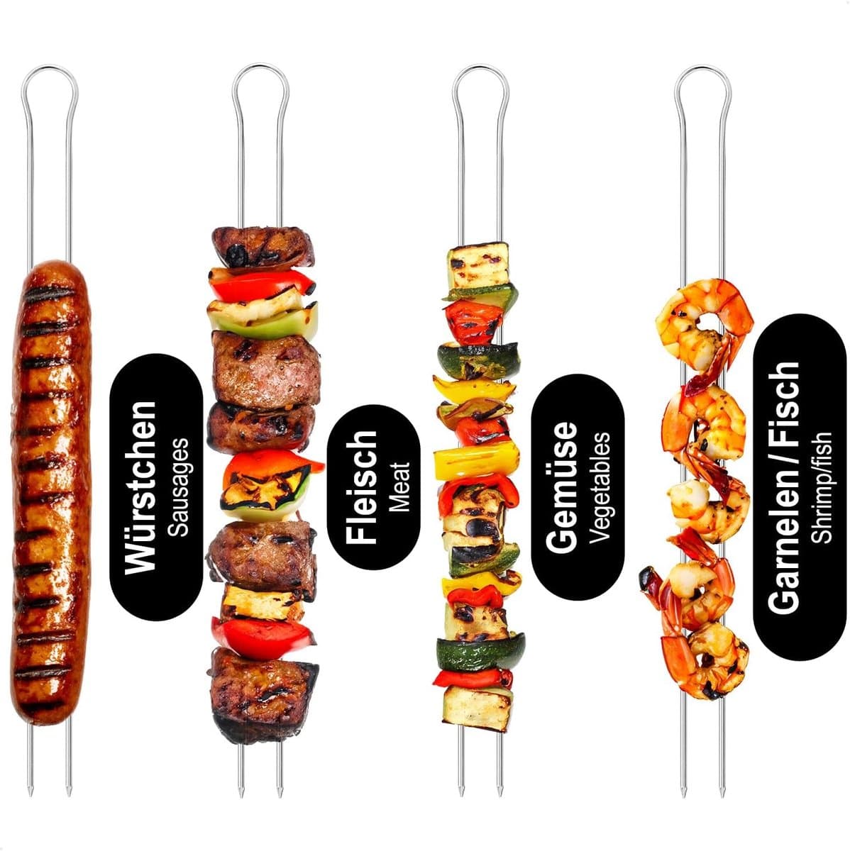 Candala 10x grillspiesjes met handvat - 31 cm dubbele spies van roestv — afbeelding 1