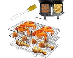 Airfryer Rack Compatibel Geschikt voor Ninja DZ201 DZ401 en PowerXL 2-Mand Airfryer - Airfryer Accessoires Set - Dubbele Mand Airfryer Rack - 304 Roestvrijstalen Toast Rack - Meerdere Lagen Grill Rack - 1 PACK