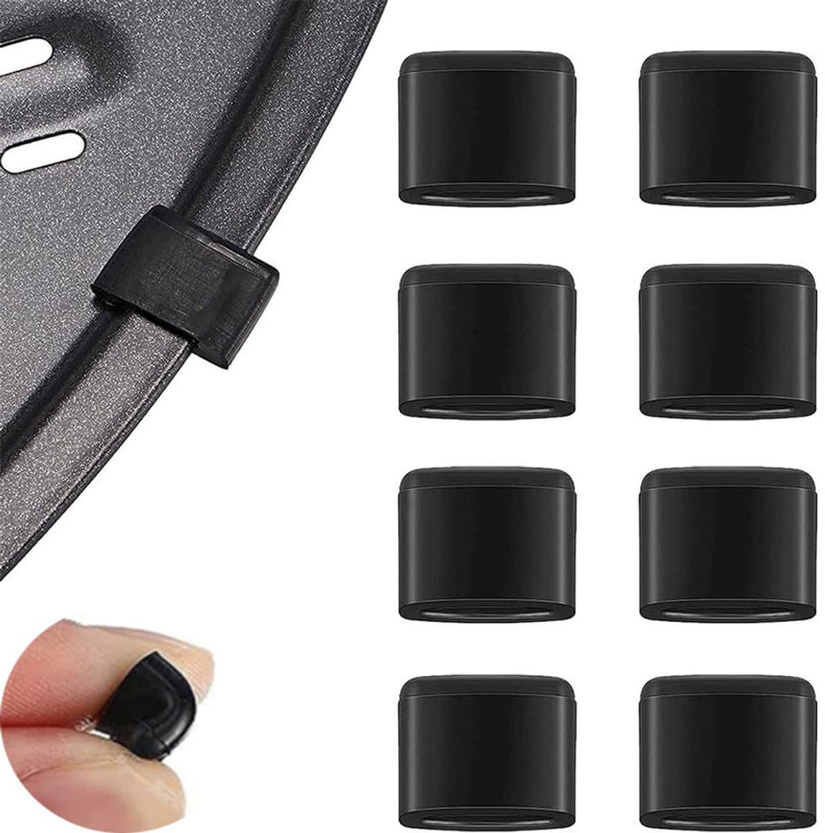8 stuks - Siliconen beschermhoes voor airfryer - Vervangende siliconen voetjes voor airfryer - Beschermkap van siliconen - Zwart - airfryermat - krasbestendig ontwerp - beschermt de bakplaat - compatibel met diverse merken airfryers — afbeelding 1
