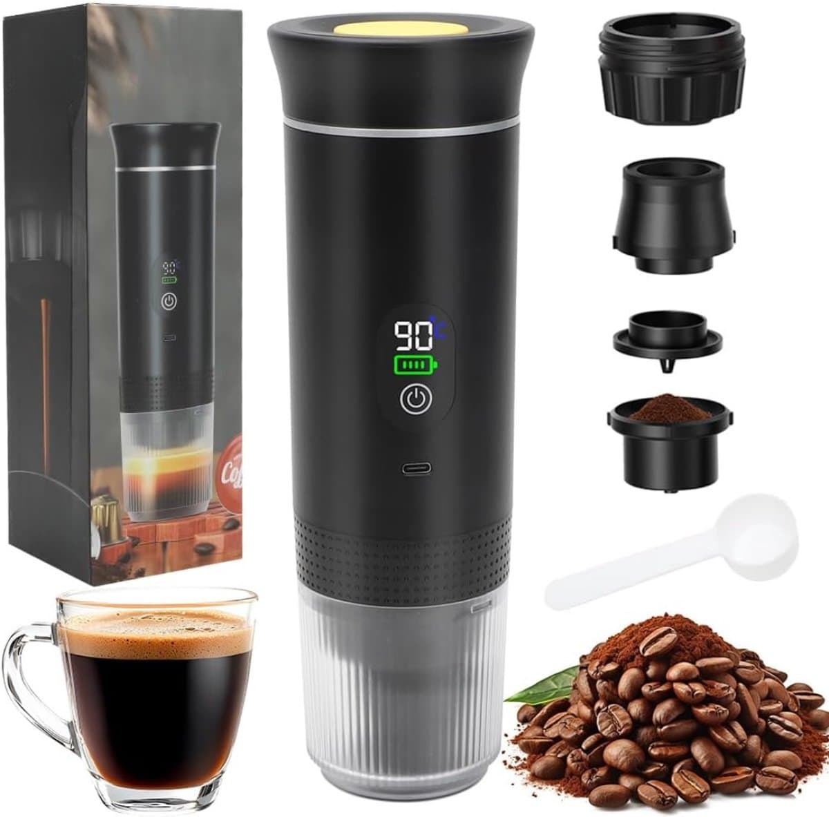 Zyrex® Draagbare Koffiemachine - Blender To Go - Draagbare Blender - Zwart - 9cm x 9cm x 21cm — afbeelding 1