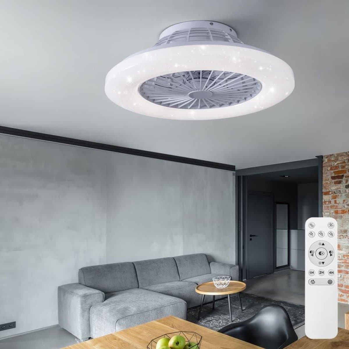 LED plafondventilator met ster-effect - afstandsbediening, dimbare verlichting, 3 standen ventilatie - ideaal voor woonkamer en slaapkamer — afbeelding 1