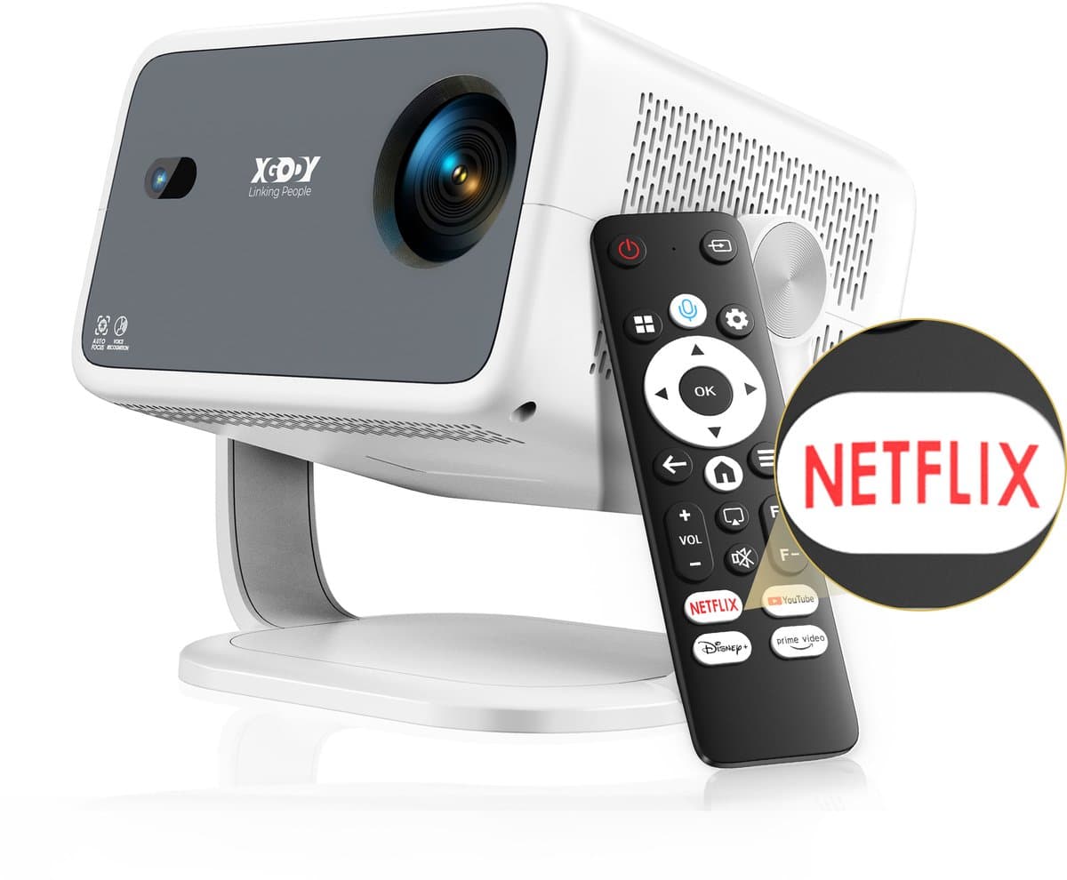 XGODY Gimbal N6 Beamer - Met GELICENCIEERD Netflix & Uitgebreide Apps - Natives 1080P, Autofocus - 700 ANSI Lumen, 4K-ondersteuning - KI-Spraakbediening - Voor de Ultieme Thuisbioscoop — afbeelding 1