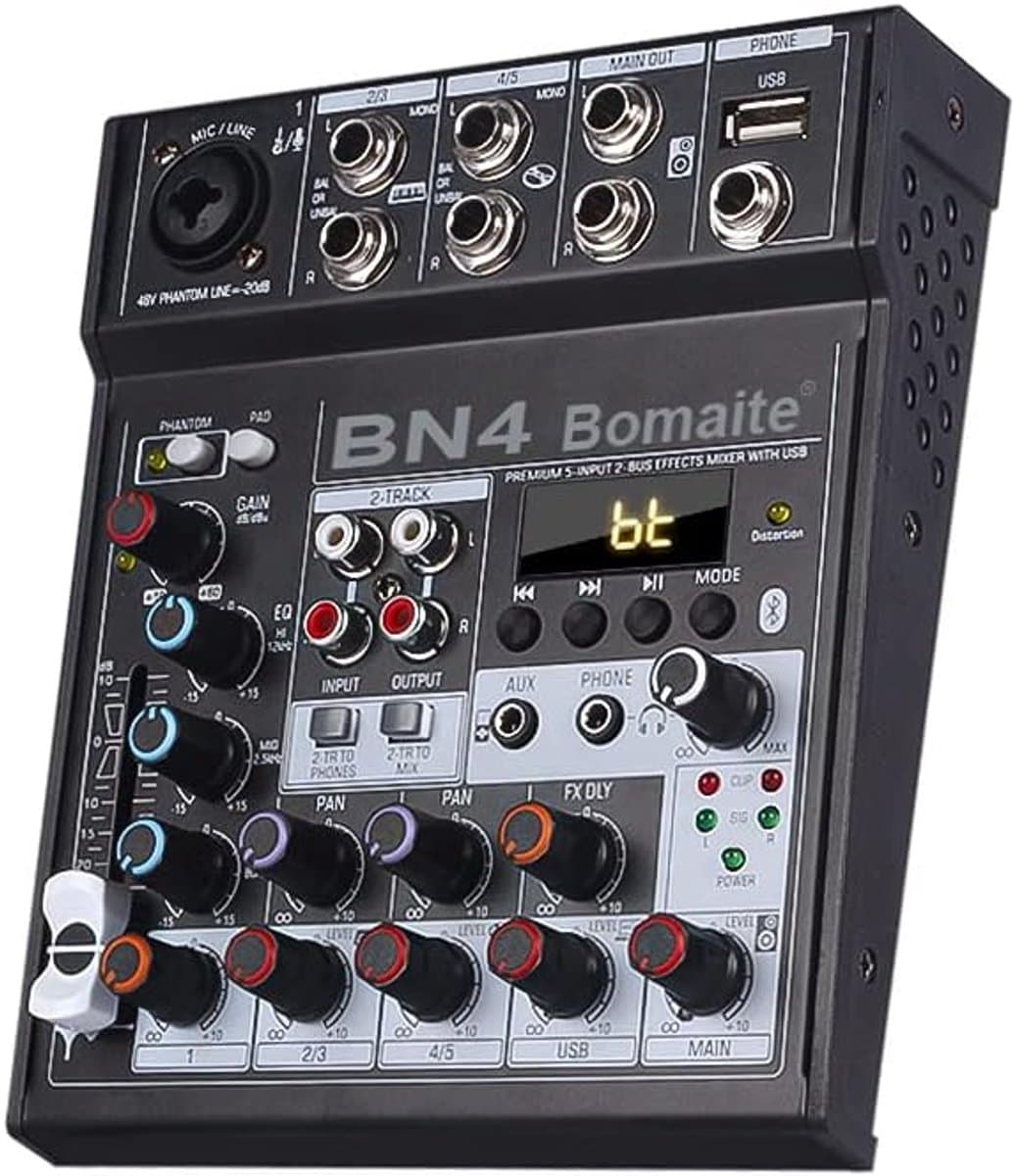Bn4 mini 5 Kanalen Dj Mixing Console Met Geluidskaart 48V Fantoom Power Bluetooth Pc Voor Opname — afbeelding 1