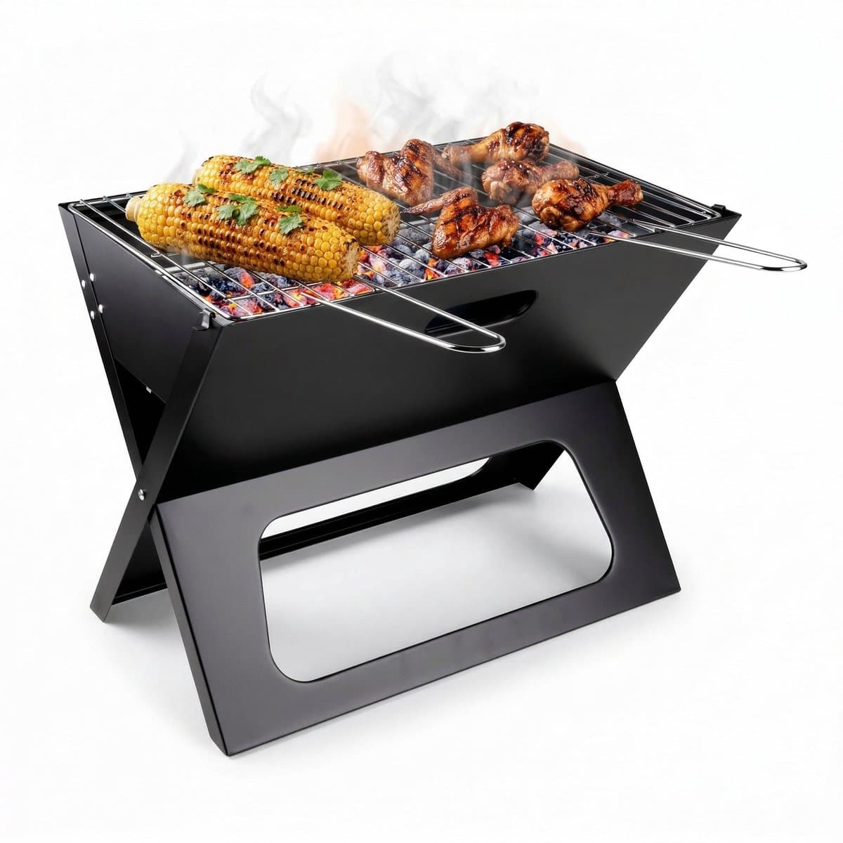 Lomera Draagbare Barbecue - Opvouwbare BBQ - Houtskoolbarbecue - Tafelbarbecue - Camping Barbecue - Mini Barbecue - Opklapbaar - Reis Barbecue - Festival BBQ - Houtskool Grill - Balkon Barbecue - Picknick BBQ - Met Handgrepen - Zwart — afbeelding 1
