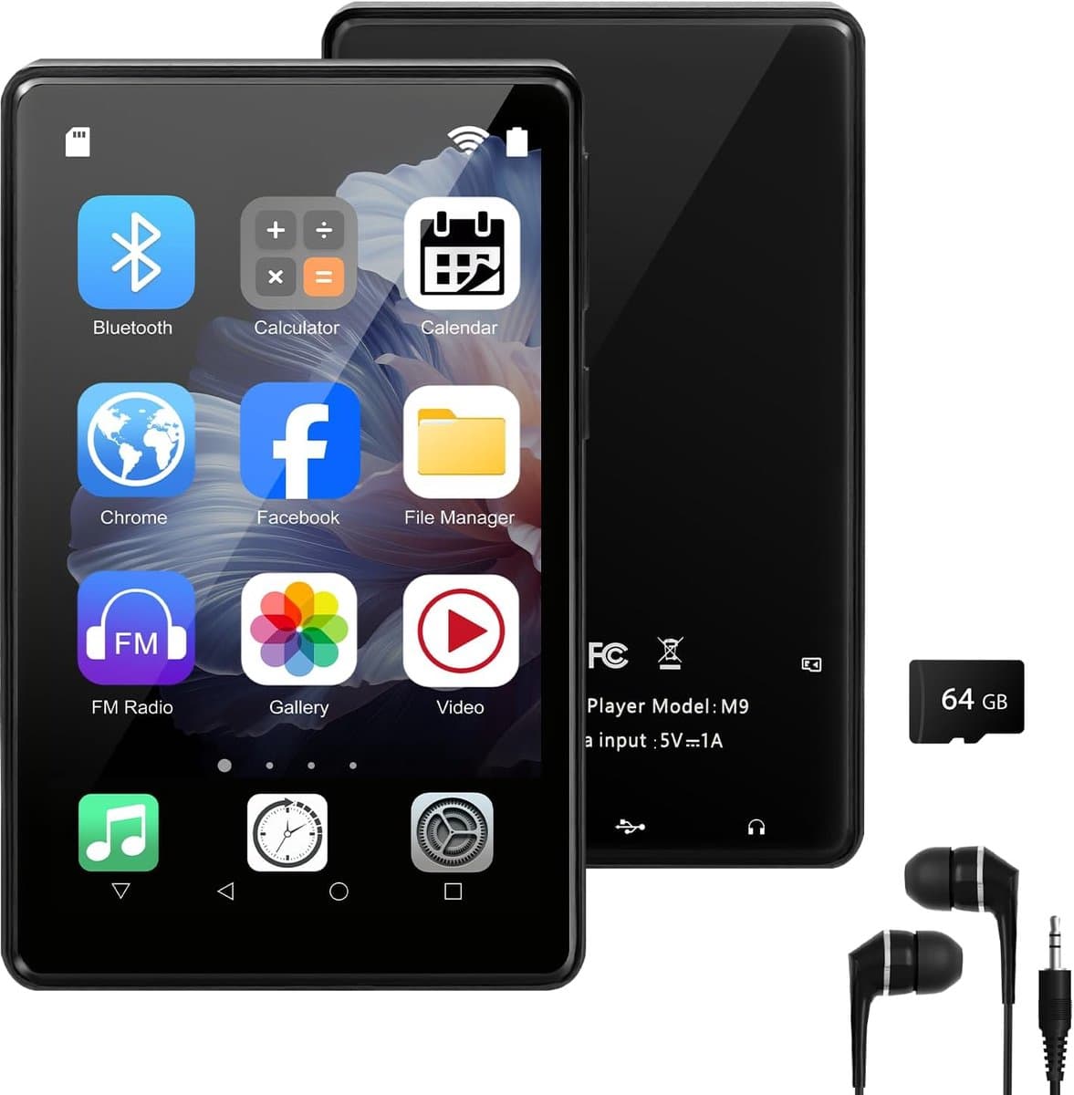 96GB MP3 Speler met Bluetooth en WiFi - Android 13 Muziekspeler met 4 Inch IPS Touchscreen - Spotify en Play Store Compatibel - 2000mAh Batterij - FM Radio - Inclusief Hoofdtelefoon - Uitbreidbaar Geheugen — afbeelding 1