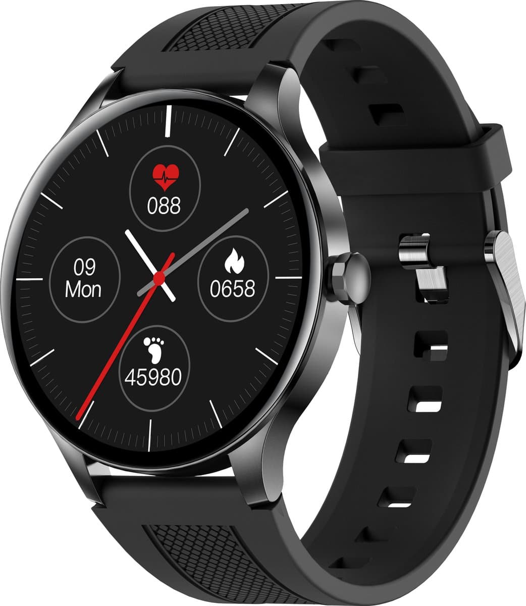 Belesy® NOBLE - Smartwatch Heren – Smartwatch Dames - Horloge – Stappenteller – Calorieën - Hartslag – Sporten - Je eigen foto als wijzerplaat - Kleurenscherm - Full Touch – Silicone – Zwart - Moederdag — afbeelding 1