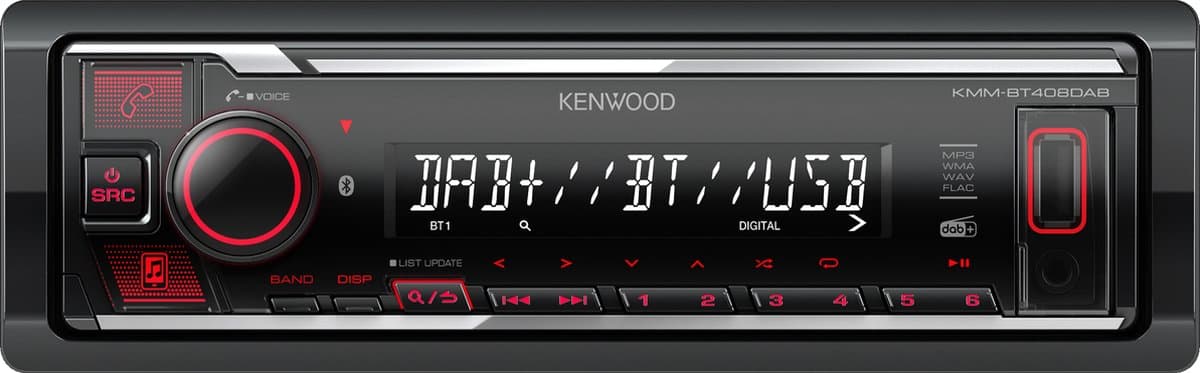 Kenwood KMM-BT408DAB Bluetooth autoradio - inclusief DAB+ antenne - Rood — afbeelding 1