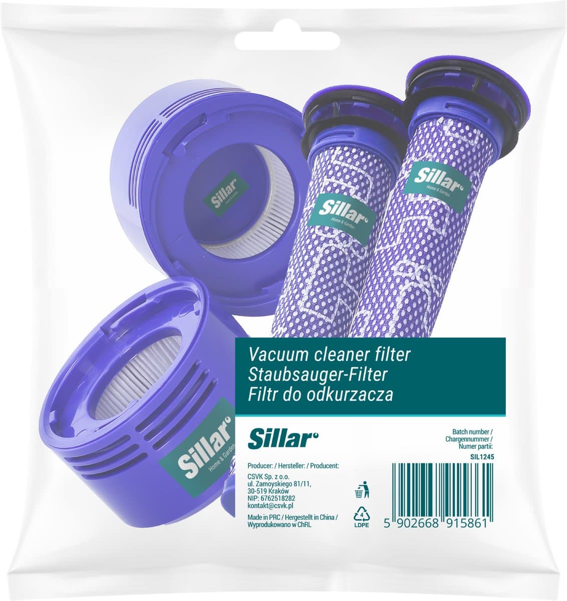 Sillar, set filters voor stofzuiger, voorfilter en HEPA-achtermotorfilter, vervanging, geschikt voor Dyson V8 V7 stofzuiger, reserveonderdelen filter, accessoireset, 4 stucks — afbeelding 1