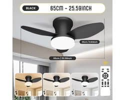 Nivard Plafondventilator - Met Verlichting - Plafond Ventilator - Met Lamp - Plafonniere Met Ventilator - Met Licht - Zwart - 65cm