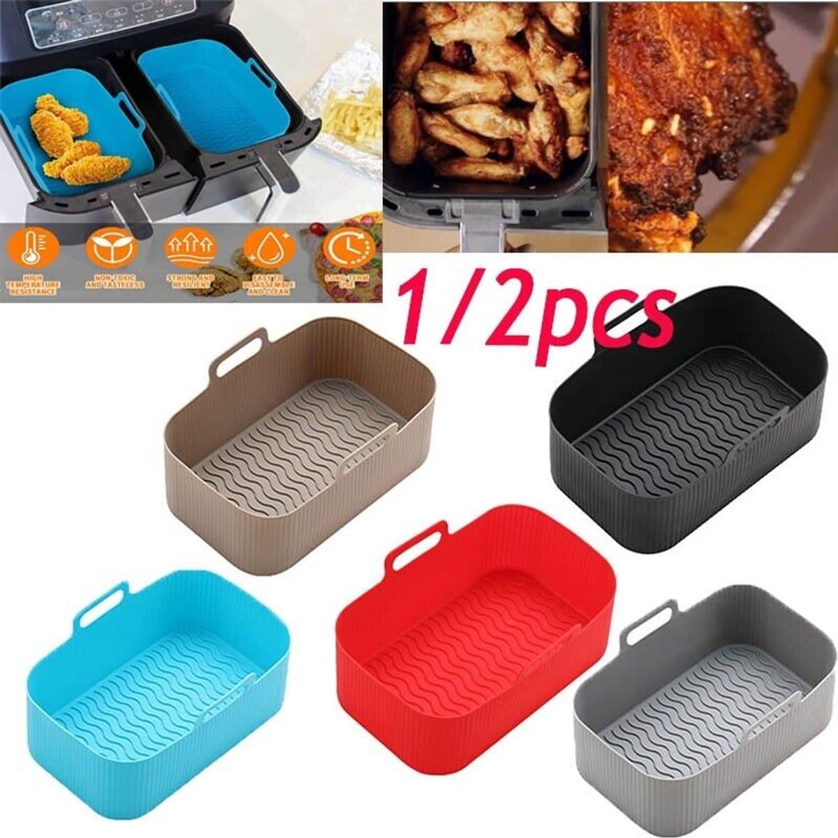 1PCS Vierkante Airfryer Siliconen Pot Geschikt voor Ninja-Foodi Dual-purpose Airfryer Accessoires - Blauw — afbeelding 1