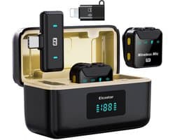 Elcostar© Draadloze Microfoon Pro - 2 Stuks - Draadloos - Oplaadcase - Lavalier - Windshields - Dasspeld - Plug & Play - Lange Batterij - USB-C & Lightning - Noise Cancellation