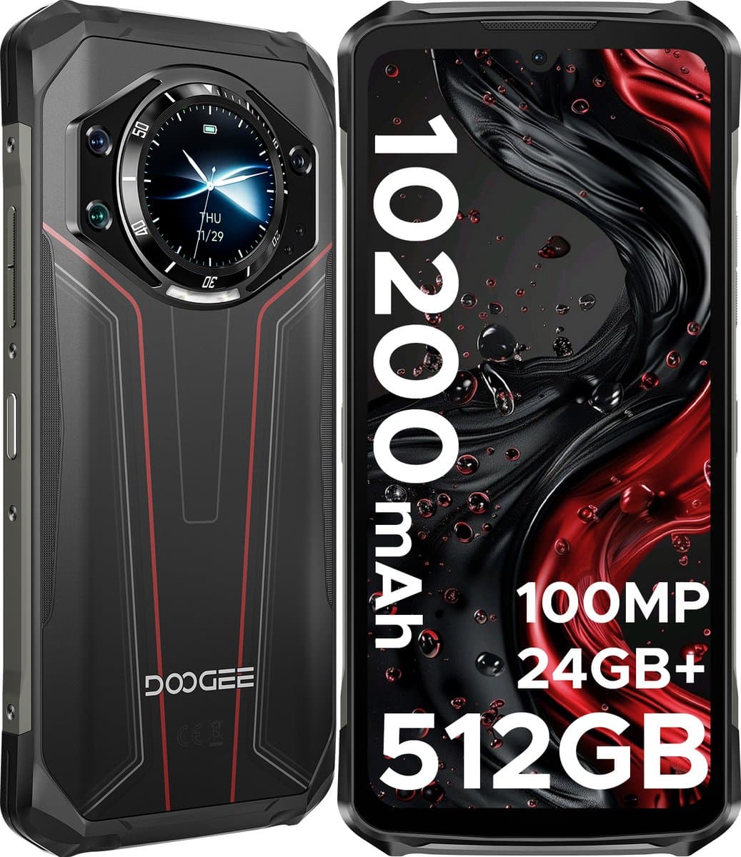 DOOGEE S119 4G - Robuuste Smartphone - Robuuste Telefoon - 24GB RAM + 512GB ROM /2TB TF - 10200 mAh /33W - 6,72'' FHD+ IPS - 1,32 achterkant - 20MP nachtzichtcamera - NFC - Face ID - Drie kaarten - Rood — afbeelding 1