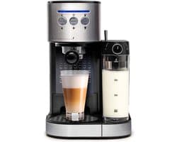 BluMill Koffiemachine - Pistonmachine - Incl. automatische melkschuimer & 2 portafilters - 1,2 Liter Waterreservoir - Zilver