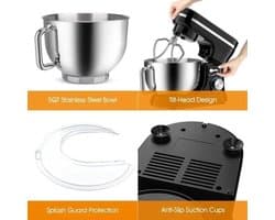 Keukenmixer - Keukenmachine - Foodprocessor - Keukenrobot - 1000W – 8 Snelheden – 4.5L Roestvrijstalen Kom – Elektrische Foodmixer - Zilver