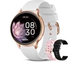 Maoo Ventura 2 - GPS Smartwatch Dames - AMOLED - Siliconen, Leren en Sportbandje - Stappenteller - Hartslagmeter - Slaapmonitor - Belfunctie - AOD - Multisport - Geschikt voor Android en iOS - Rosé Goud en Wit