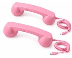Retro Telefoonhoorn - Geschikt voor iPhone & Android - USB-C Bedrade Telefoonhoorn met Microfoon - Vintage Handset voor Bellen, Videogesprekken, Vergaderingen & Online Conferenties - Roze(2 Stuks)