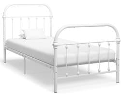 Bedframe metaal wit 90x200 cm stevig metalen ledikant met lattenbodem voor slaapkamer klassiek eenvoudig te monteren comfortabel slapen