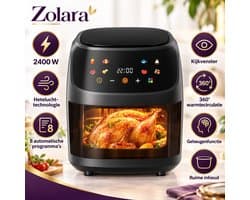 Zolara Heteluchtfriteuse 8 liter - 2400 W - Digitale Airfryer met Kijkvenster, 8 Automatische Programma's en 360° Heteluchtcirculatie