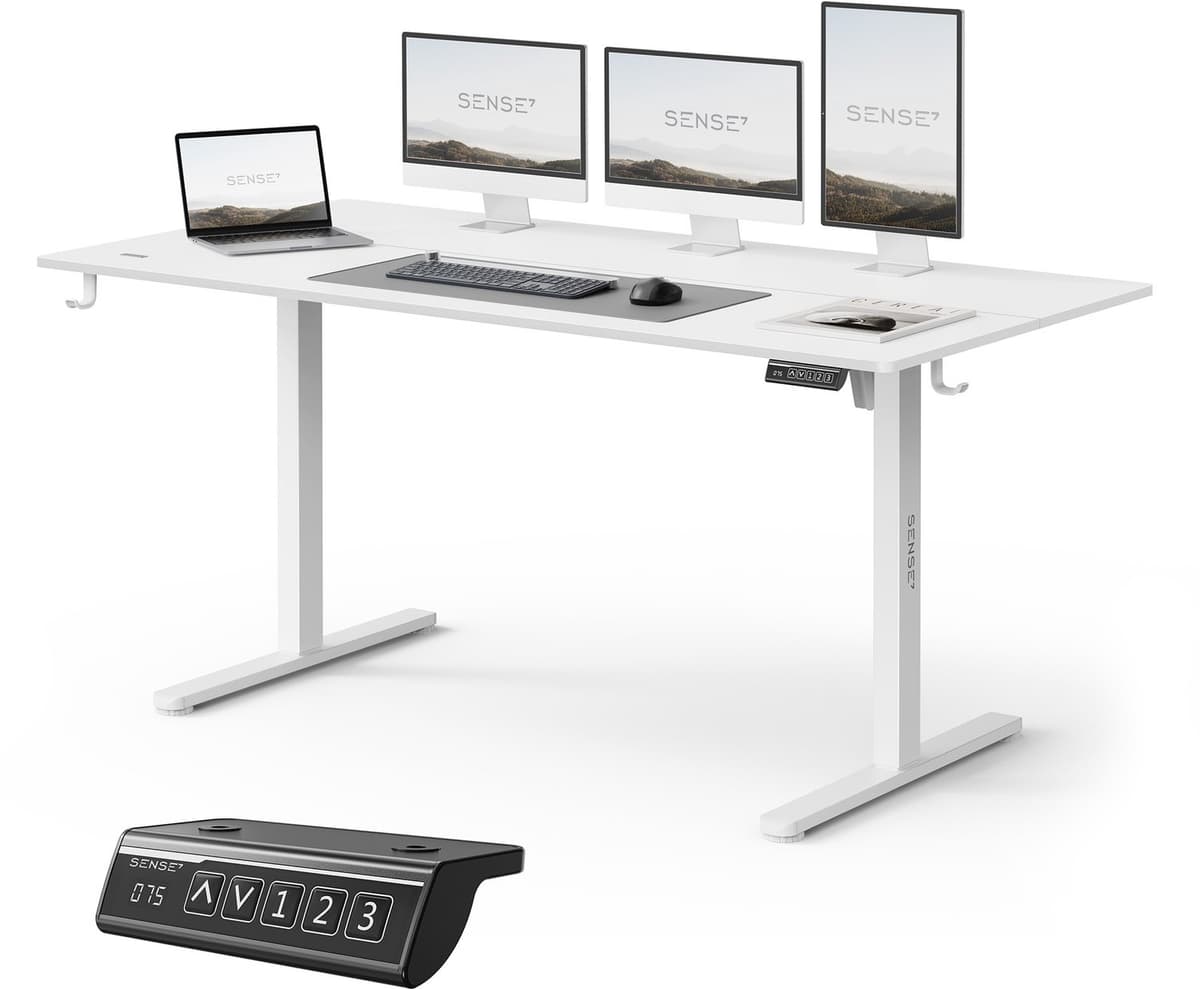 SENSE7 NOJO LIGHT - Elektrisch Verstelbaar Bureau - 160x80 cm - Geheugenfunctie - Zit Sta Bureau - Computertafel - Wit — afbeelding 1