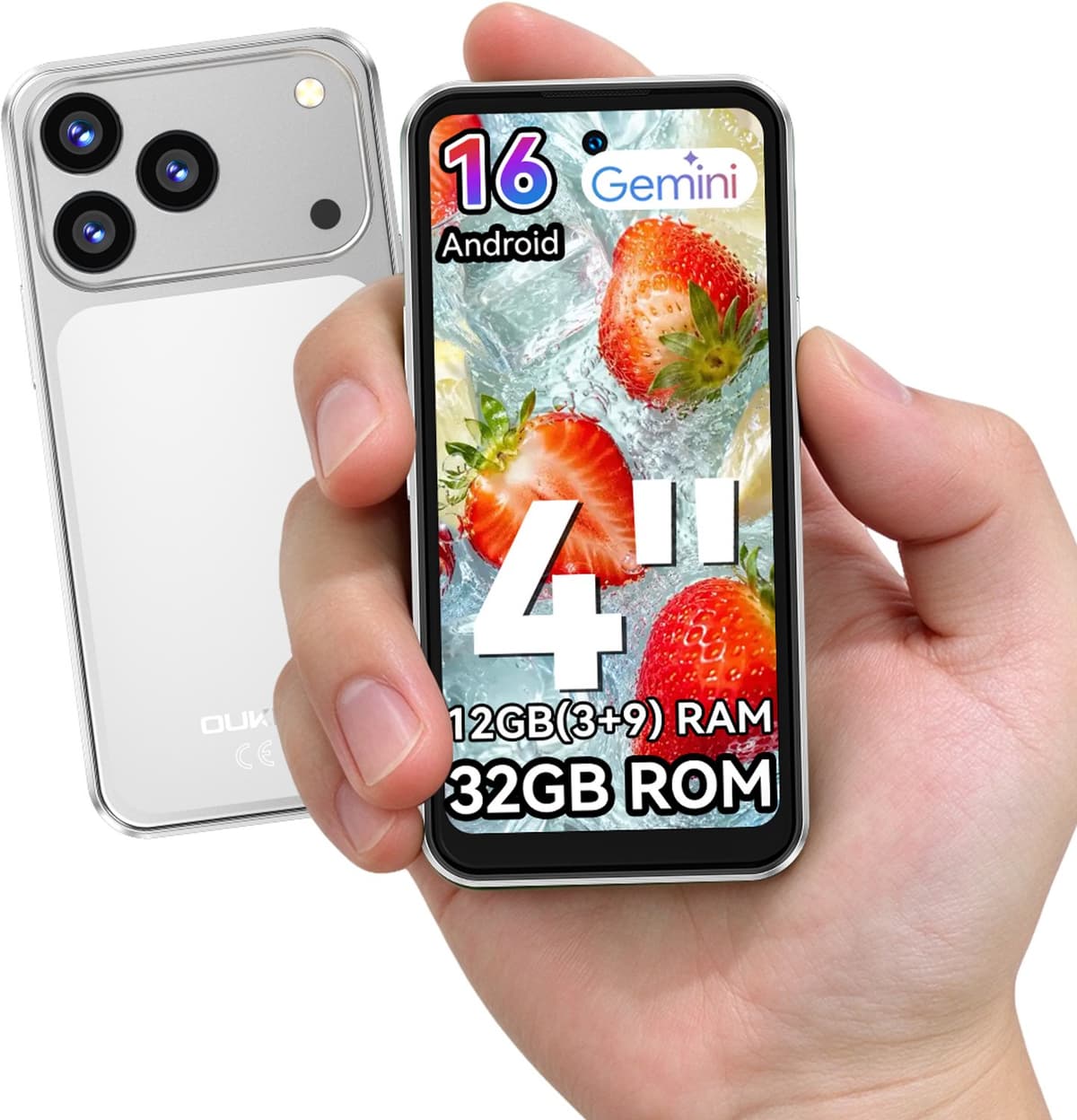 OUKITEL C17 mini Smartphone - 12GB RAM - 32GB ROM - Android 16 - GPS - Geen NFC - Slechts 109g - Zilver — afbeelding 1