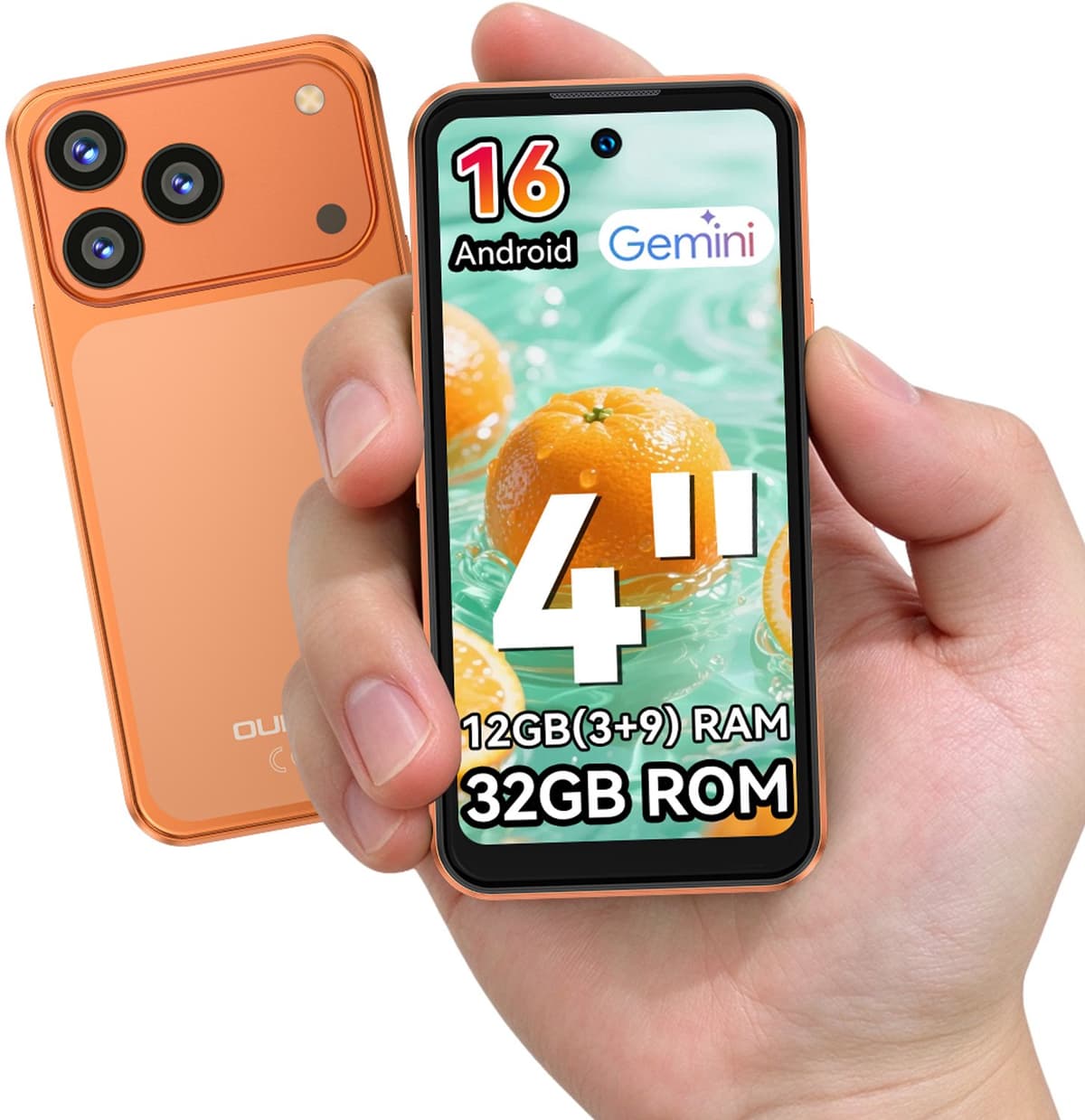 OUKITEL C17 mini Smartphone - 12GB RAM - 32GB ROM - Android 16 - GPS - Geen NFC - Slechts 109g - Oranje — afbeelding 1