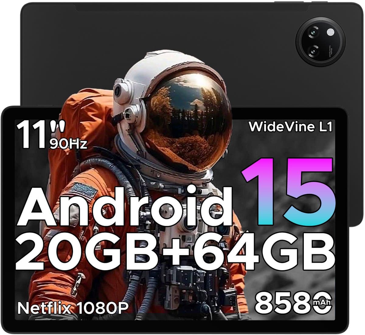 DOOGEE TAB A9+ - Tablet - 20GB RAM + 64GB ROM(2TB/TF) - 11 inth HD IPS 90Hz - Android 15 - 8580 mAh - Unisoc T7200 - 5G WiFi - Dubbele luidsprekers- Face ID - Zwart — afbeelding 1