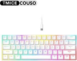 TMICE CX23 – 60% Mechanical Keyboard – Blue Switch – RGB Backlight – Wit Mechanisch Gaming Toetsenbord – Compact Wired Type-C – 61 Keys – Anti-Ghosting – Ergonomic Design