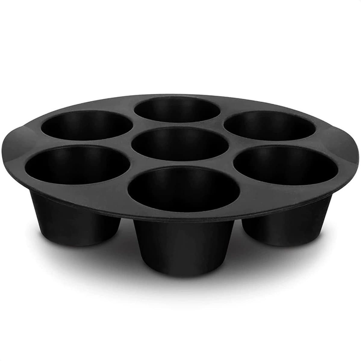 Taartvorm - Siliconen Bakvorm - Cupcake bakvorm - Rond - Zwart - 20*4 cm - Bakplaat voor de airfryer - Muffinbakvorm - Voor 7 Muffins - Antiaanbaklaag - Hittebestendige - Herbruikbaar - Voor Het Bakken Van Cupcakes, Brownies, Chocolade — afbeelding 1