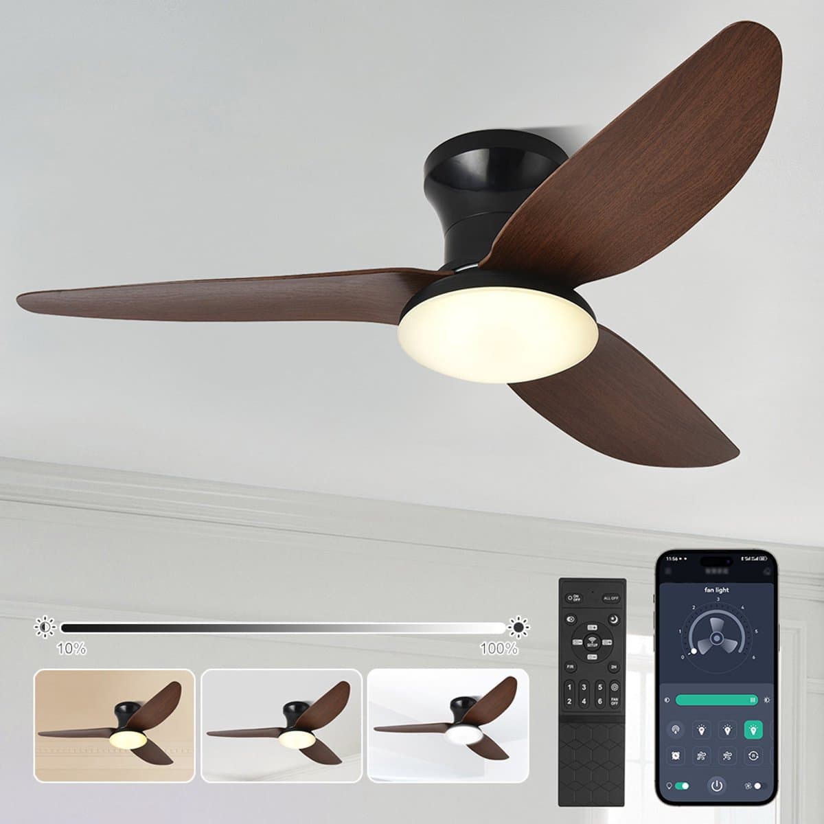 MUPOO Smart Plafondventilator met verlichting Ø100 cm - Dimbaar - APP & Afstandsbediening - 60W - 6 Snelheden - 3000-6000 K - Geheugenfunctie - Timer - Zomer/Winter functie - Modern - Woonkamer Slaapkamer Kantoor — afbeelding 1