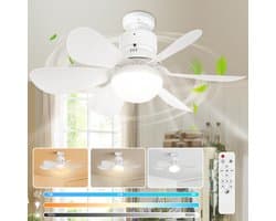 MUPOO Plafondventilator met verlichting met Afstandsbediening - Ø52 cm - Dimbaar - 3 CCT Lichtkleuren - 3 Snelheden - Timer - Geheugenfunctie - E27 Fitting - Compact - Slaapkamer Keuken Woonkamer Garage (Wit)