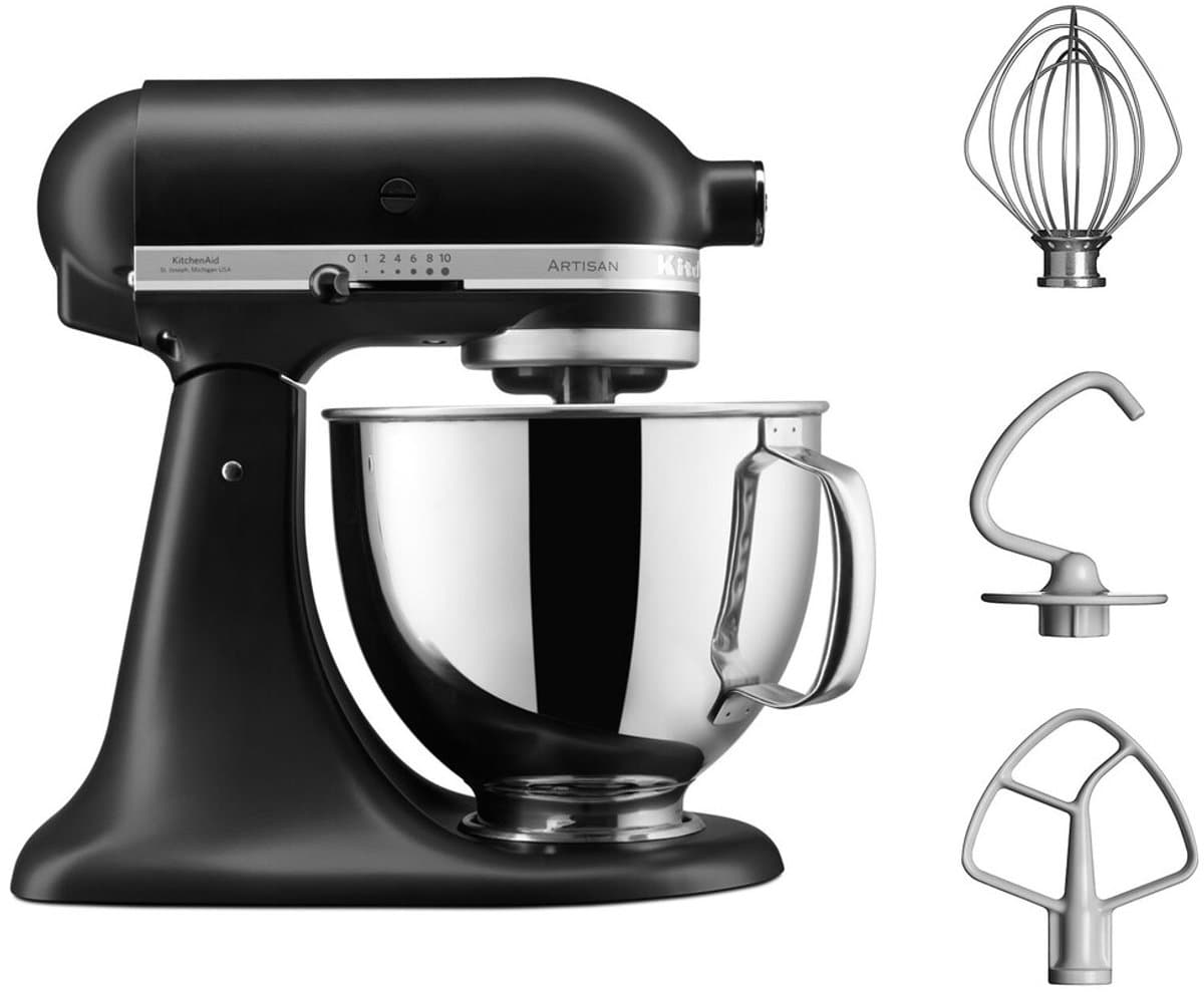 KitchenAid Artisan 5KSM125EBM - Keukenmachine 4,8L - Mat zwart- 3 menghaken — afbeelding 1
