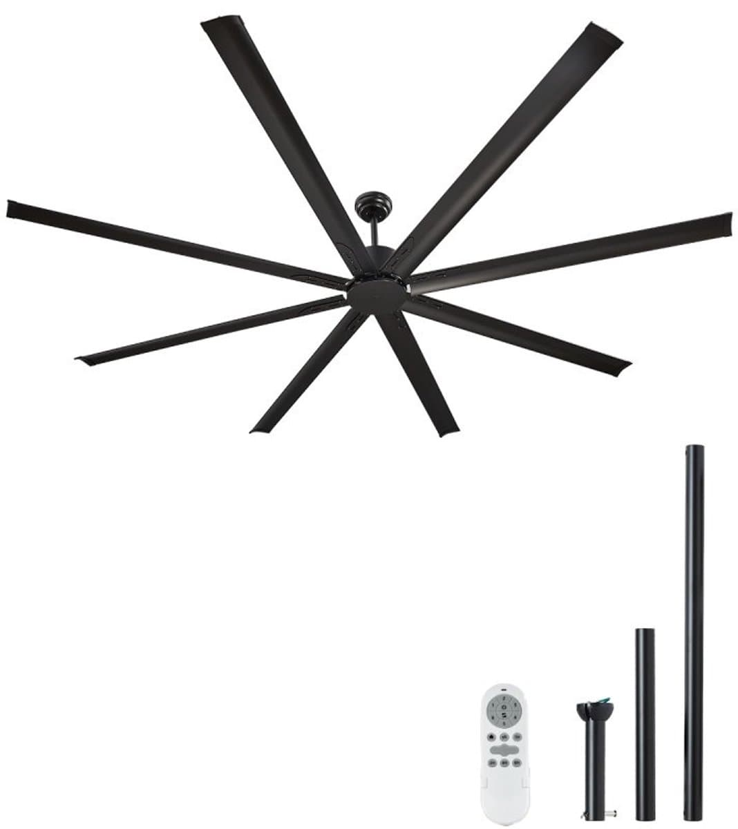 Plafondventilator - 243 cm Binnen/Buiten - Zonder Licht - Afstandsbediening met 6 Snelheden - Aluminium Bladen (8) - Omkeerbare DC-motor Zomer/Winter - Zwart — afbeelding 1