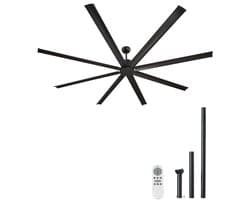 Plafondventilator - 243 cm Binnen/Buiten - Zonder Licht - Afstandsbediening met 6 Snelheden - Aluminium Bladen (8) - Omkeerbare DC-motor Zomer/Winter - Zwart