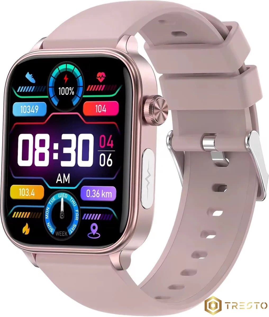 TRESTO - GlucoWatch - ECG Hartslagmeter - horloge - meter - Smartwatch - Lichtroze — afbeelding 1