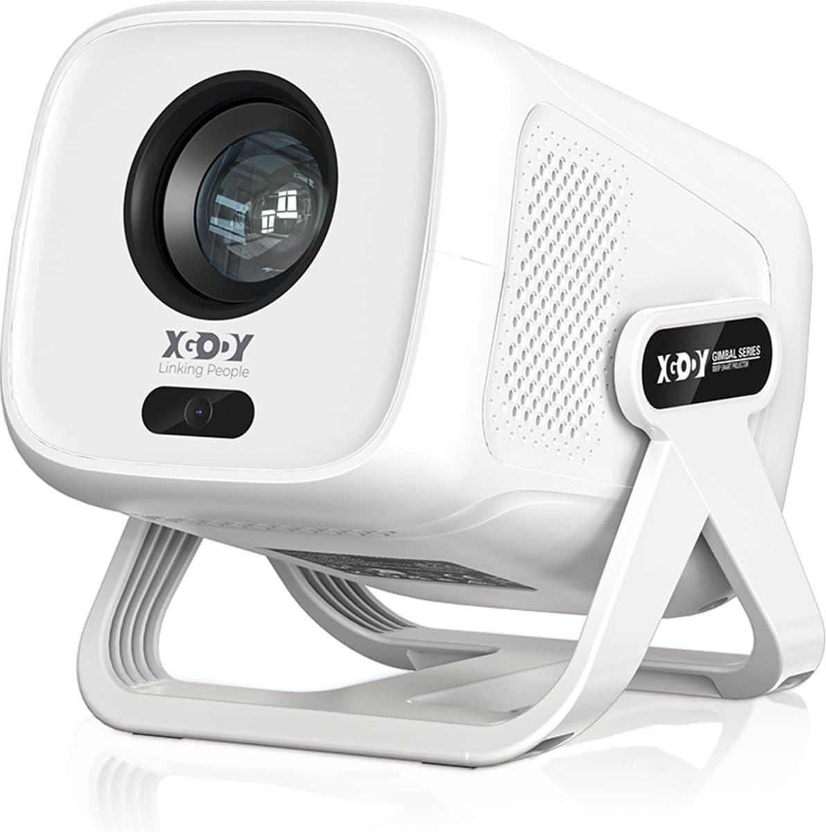 XGODY Gimbal N5 Mini Projector - Smart 1080P Full HD Beamer - 4K Ondersteuning - WiFi 6 & Bluetooth 5.4 - Ingebouwde Speakers - Draagbare Mini Beamer Thuisbioscoop - WhaleOS - Wit — afbeelding 1