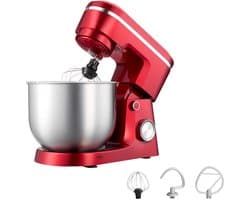 5,7 L Elektrische Standmixer, 1500W Keukenapparaat met 10 Instelbare Snelheden, Kantelbaar Kopontwerp, Roestvrijstalen Kom, Deeghaak, Garde en Klopper voor Bakken, Mixen, Kloppen en Kneden, Zilver