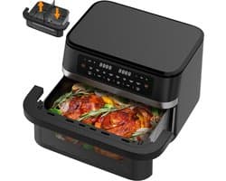 Dewelling DUAF-LR-100A - 11L Dual Zone Heteluchtfriteuse Met Uitneembare Scheidingswand - 2950W Airfryer Met Kijkvenster