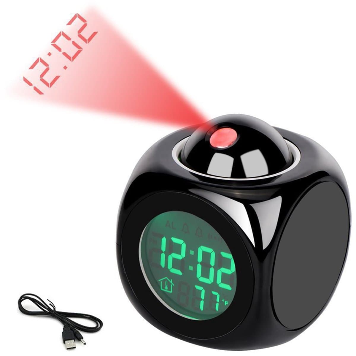 Wekker - Digitale Wekker - alarmklok - wekker met projectie - wekker met licht - digitale wekker slaapkamer - Met spraakuitzending - Snooze Functie - Digitale Spraakmelding Wekker - LED Projector Klok - Digitale Wekker met Projectie - zwart — afbeelding 1