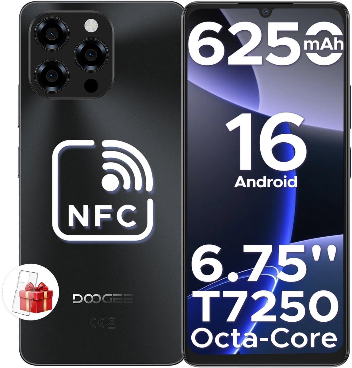 DOOGEE Note 58 Smartphone-32 GB RAM- 128GB ROM- 6.75 Inch- 90 Hz -Dual 4G LTE - Android 16 -AI-camera 16 MP- OTG - Zwart — afbeelding 1