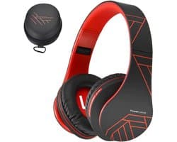 Bluetooth Koptelefoons, PowerLocus P2 draadloze Over-Ear Koptelefoon Inklapbaar, Met microfoon, Micro SD slot, FM Radio, draadloze en kabel Koptelefoon voor Smartphone,Tablets,Laptops,TV(Zwart/Rood)