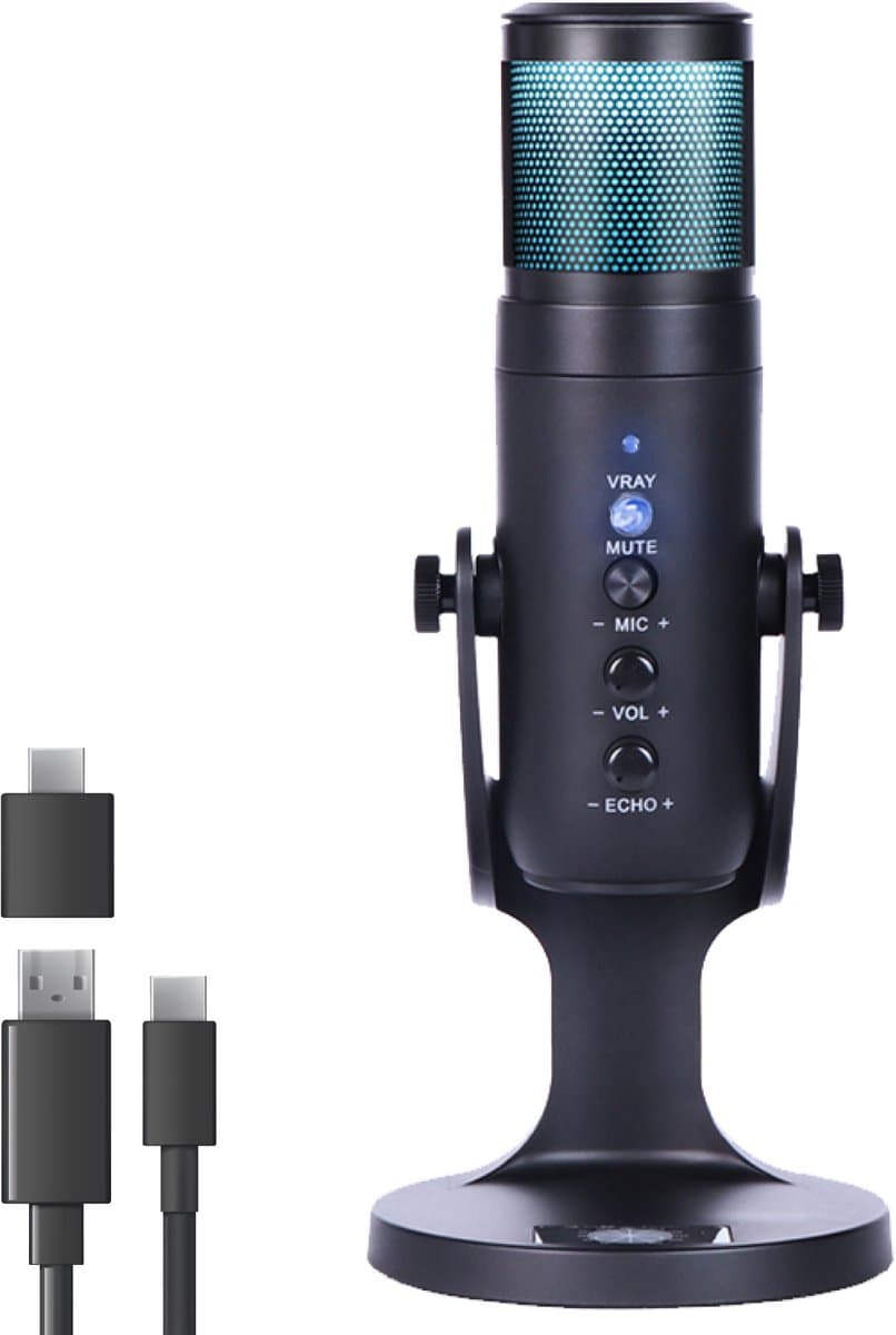 Nuvance USB Microfoon met Standaard - voor PC en Gaming Microfoon - Streaming Microphone - RGB — afbeelding 1