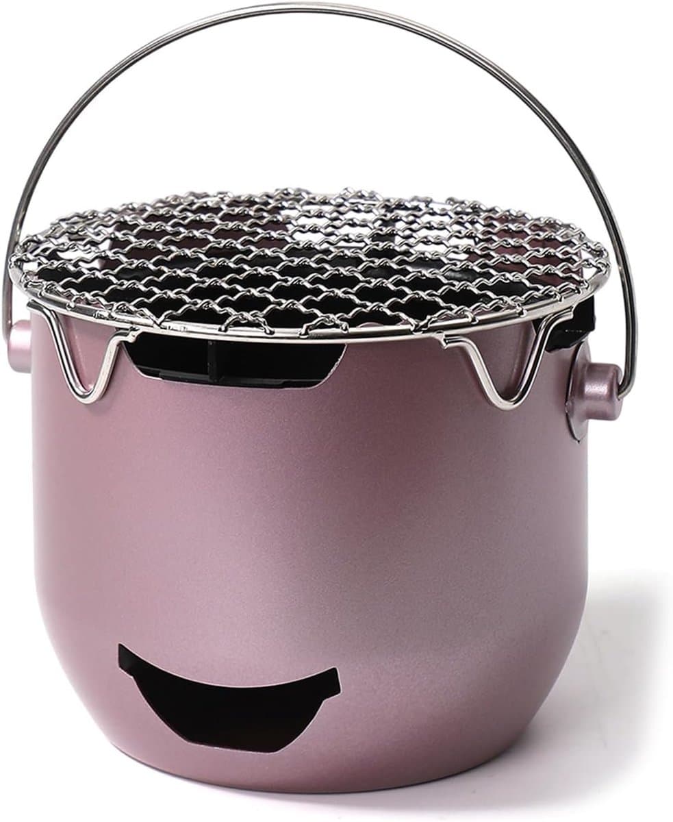 Grill - Draagbare houtskoolgrill - Mini houtskoolgrill van roestvrij staal - Kleine buitengrill - Geschikt voor kamperen, barbecueën in de achtertuin, campers en picknicks (Paars) — afbeelding 1