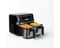 De Warenloods - XXL Airfryer - Heteluchtfriteuse - Heteluchtoven - 2 lades van 4,5 liter - 8 automatische programma's - LED-touchscreen - Zwart - 36x40x32cm