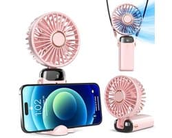 Draagbare Ventilator met Digital Display - Oplaadbare Mini Ventilator met 5 Snelheden en 90° Verstelbaarheid voor Buiten en Binnen