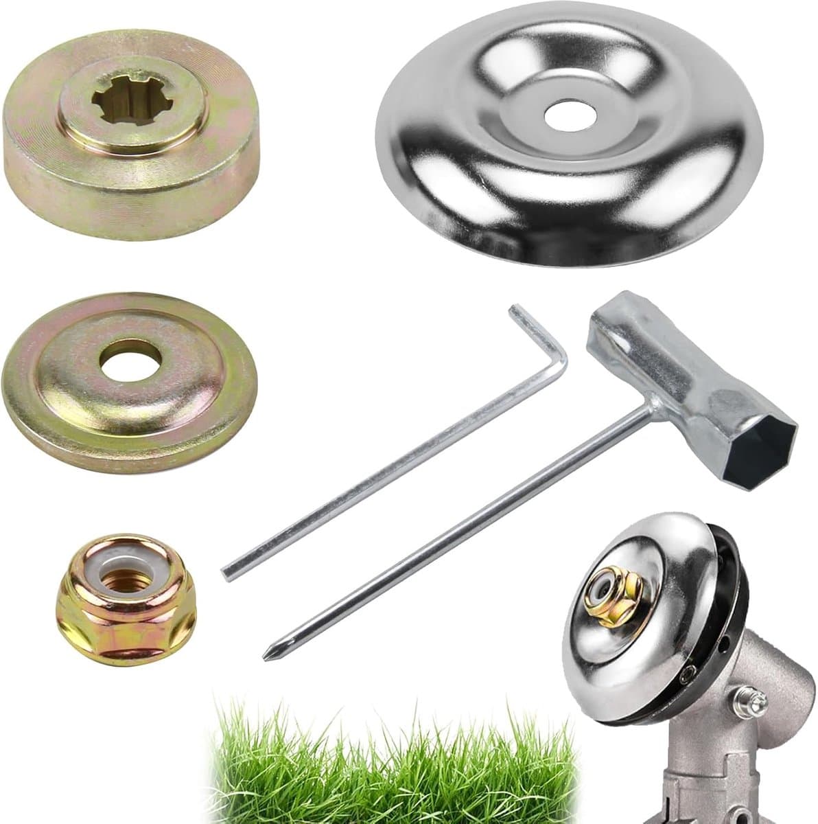 Allecto Plus - Reserveonderdelen grasmaaier: 6 stuks blade-adapter kit voor universele bosmaaier. Onderdelen voor strimmer en versnellingsbak met kraagmoer. Duurzaam en metalen. — afbeelding 1